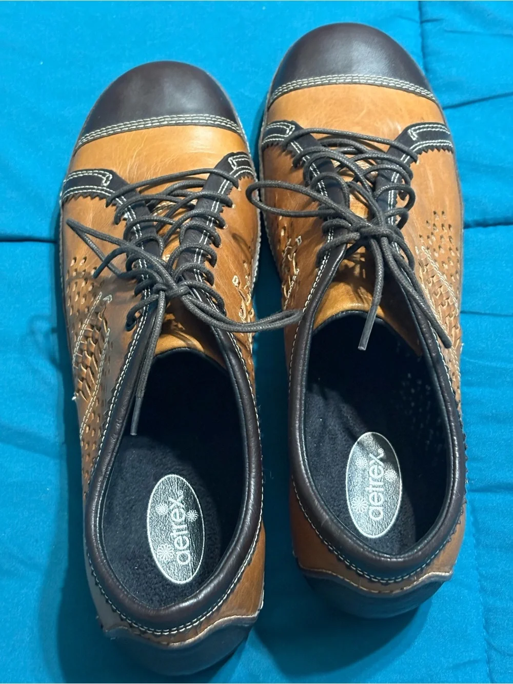 Aetrex Men's Two-Tone Brown Leather Lace-Up Oxfords Size 12 Like New